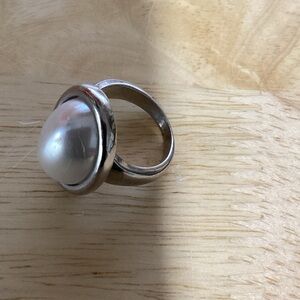 Silver Pearl Dome Statement Ring - White